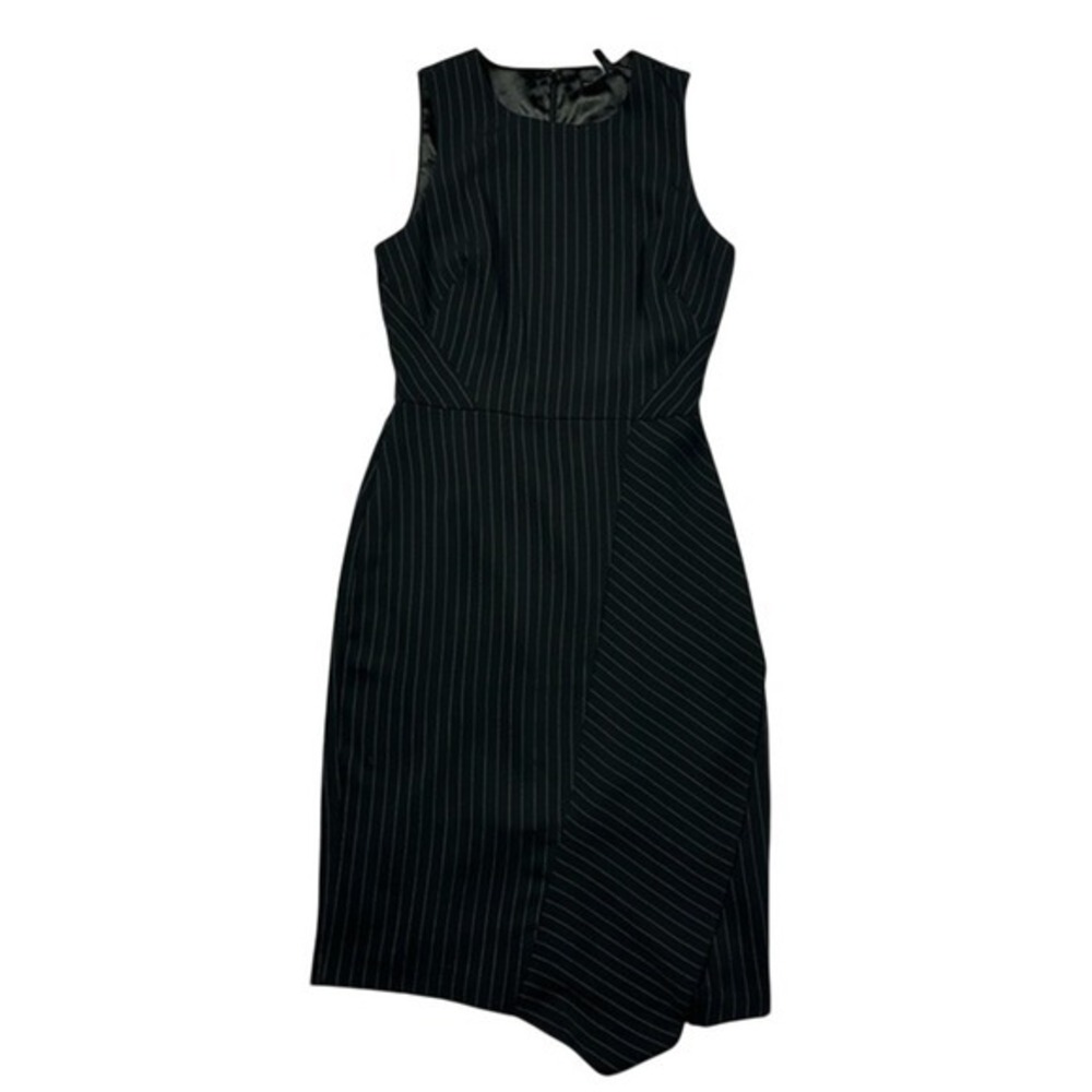 NWT White House Black Market SL Pinstripe Sheath Dress Black Ecru Size 4‎